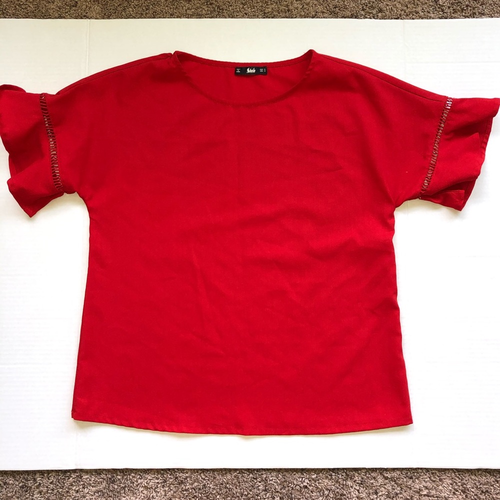 Red Blouse W/ Ruffled Sleeves